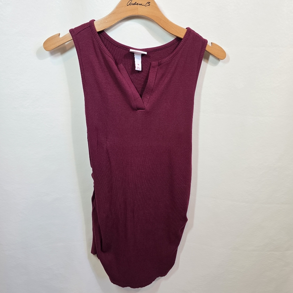 ISABEL MATERNITY Split-Neck Ribbed Side Ruched Tank Top Ladies M